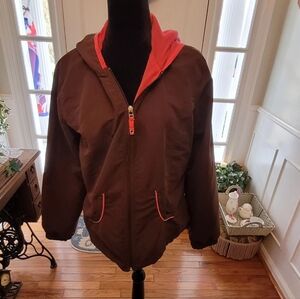 Vintage y2k Brown Pink Windbreaker Hood L 00s Preppy Sporty Spring